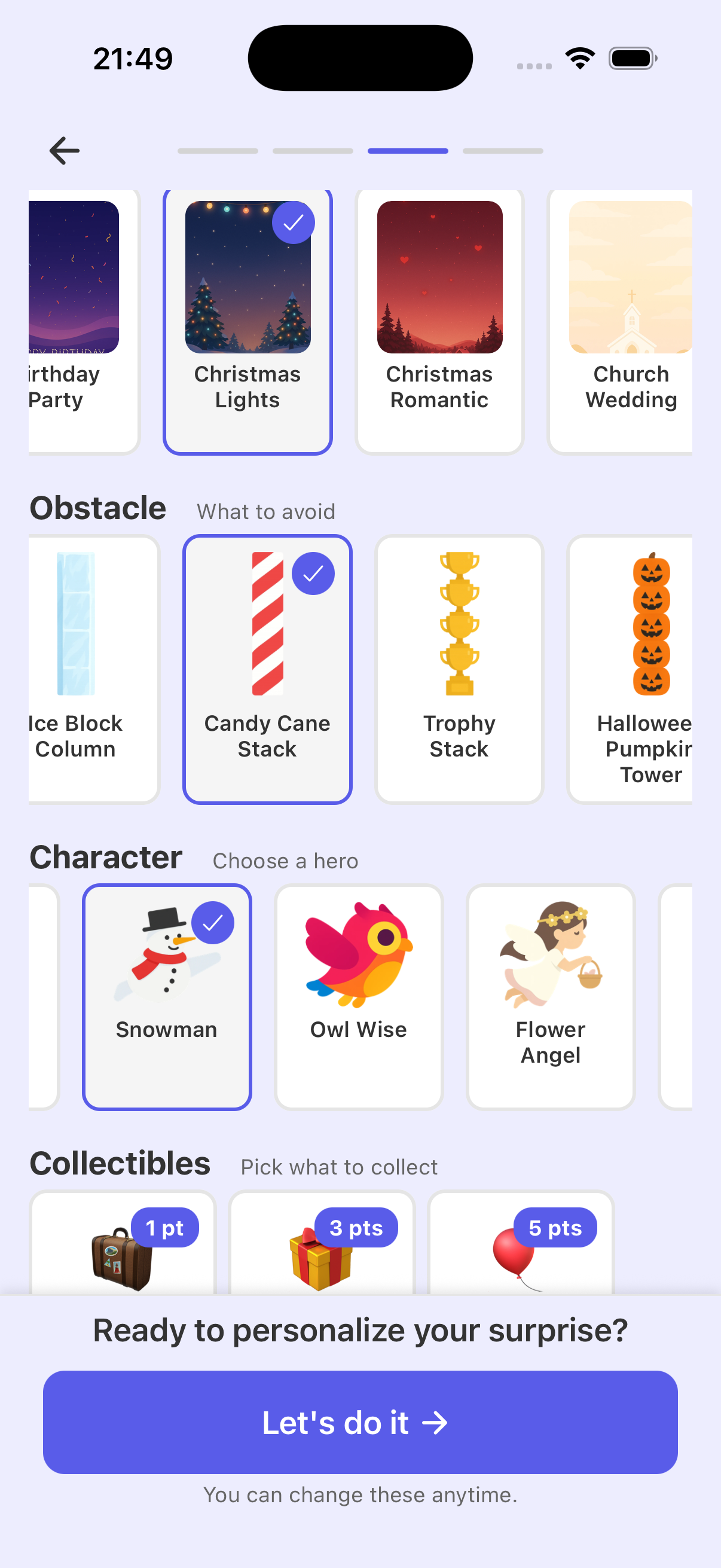 Customization screen